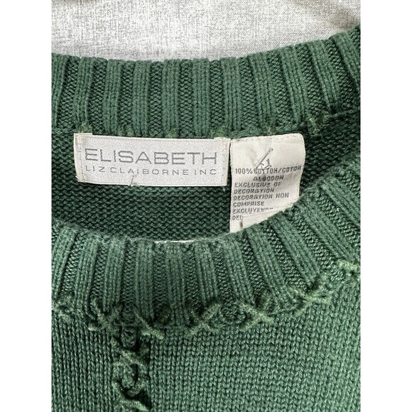 Liz Claiborne Womens Plus Size 1 Crewneck Green Striped Sweater 100% Cotton - Picture 2 of 5